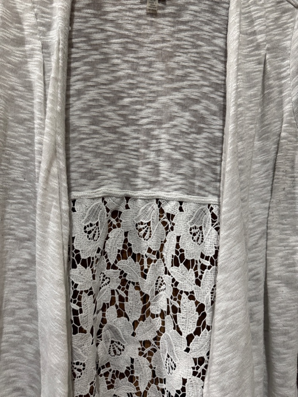 Cupio Light Gray Draped Open Cardigan with Lace Back - Picture 5 of 6